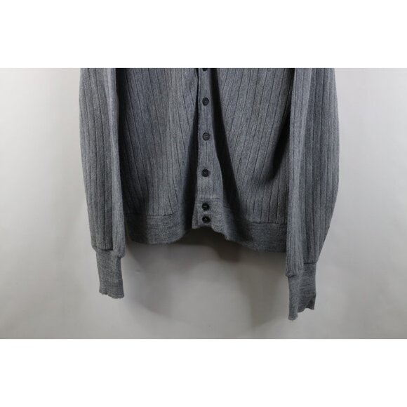 Vtg 70s Streetwear Mens XLT Blank Striped Ribbed Knit Cardigan Sweater Gray USA - Picture 3 of 14